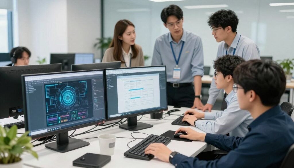 AI solution deployment with technical teams configuring systems and training users