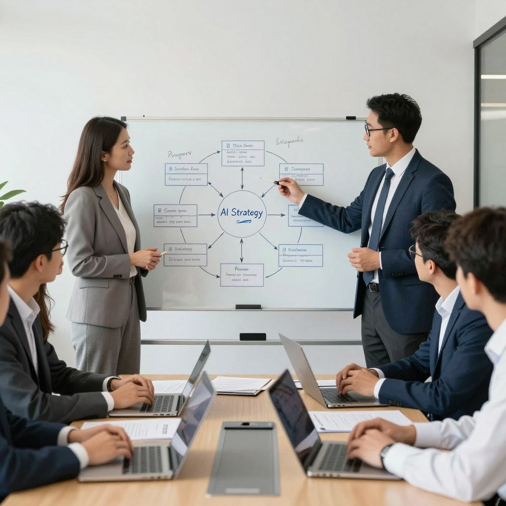 AI strategy planning session with consultants and business executives