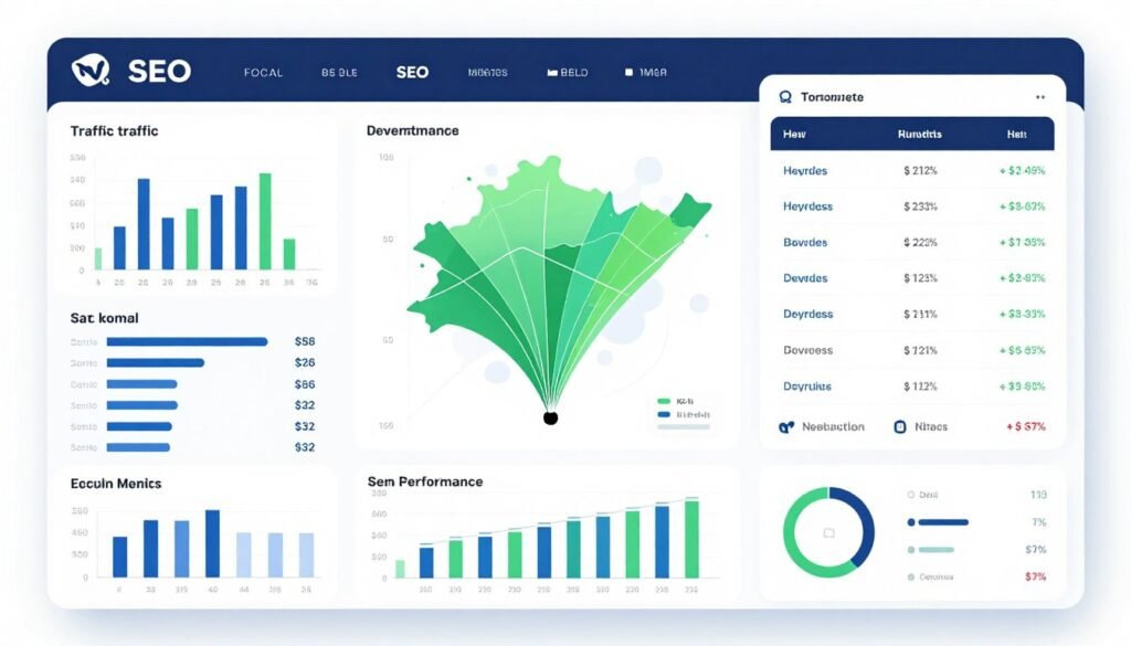 Analytics dashboard showing local SEO performance metrics and KPIs