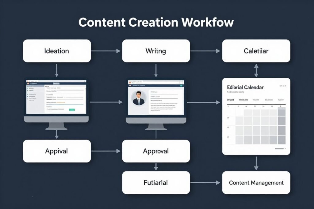 Content creation workflow showing editorial process