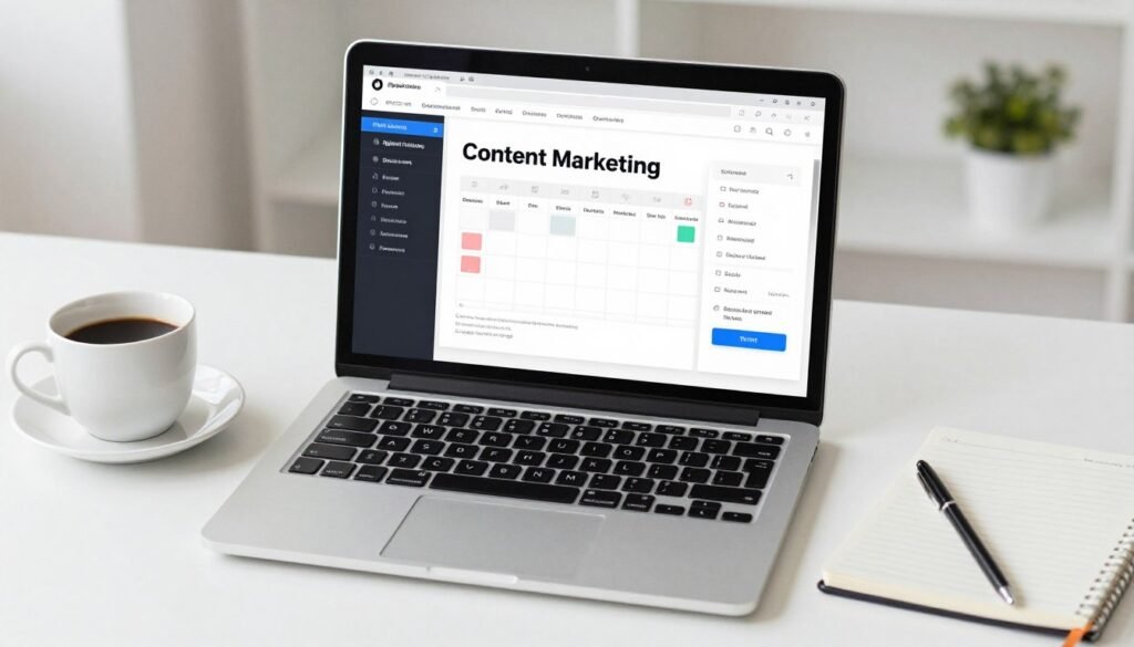 Content marketing strategy showing blog posts and digital content creation