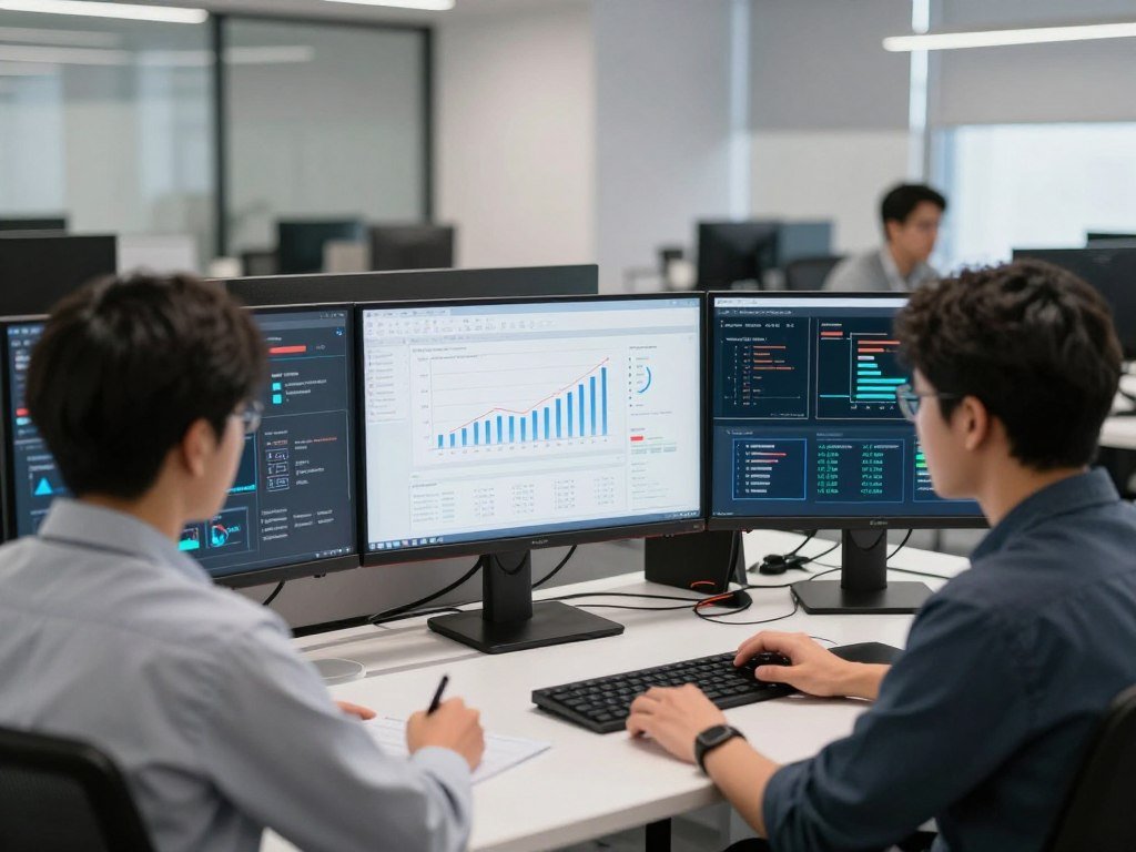 Data analysts learning advanced AI analytics tools
