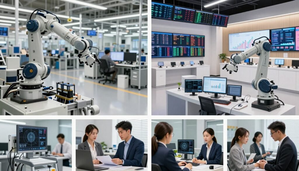 Diverse industries benefiting from AI consulting including manufacturing, finance, retail, healthcare