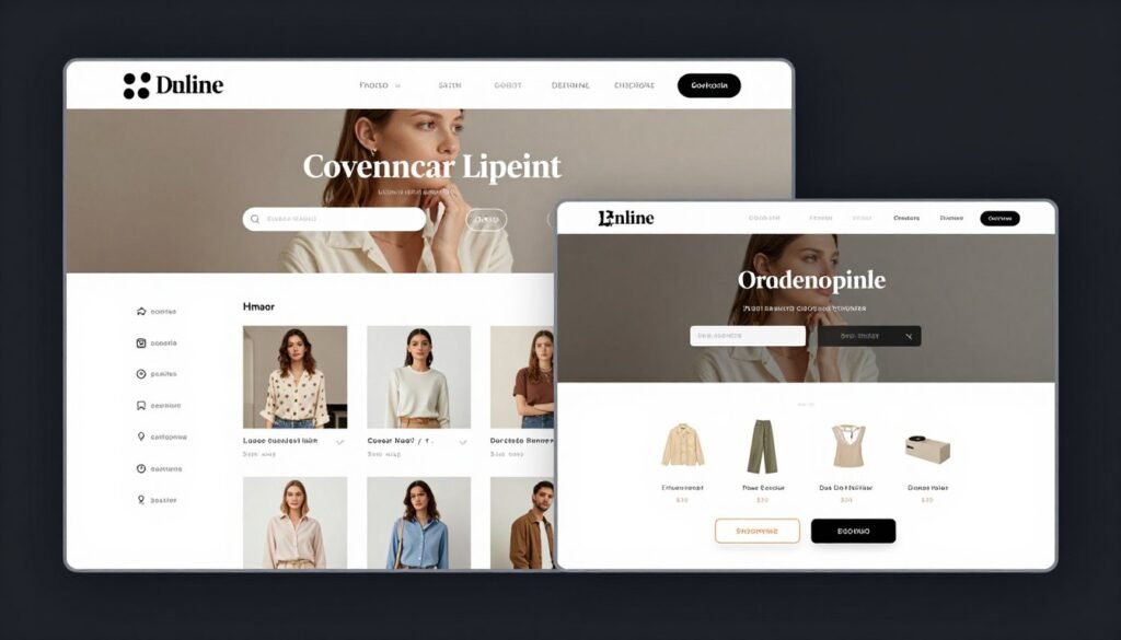 E-commerce website showing product pages and shopping cart