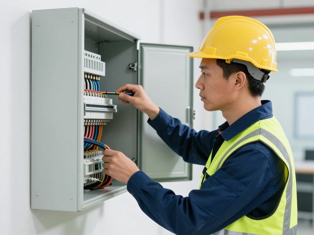 Electrician working on panel