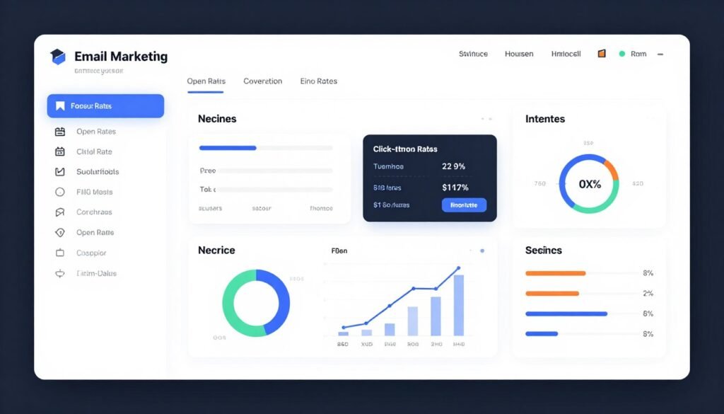 Email marketing campaign dashboard showing open rates and conversions