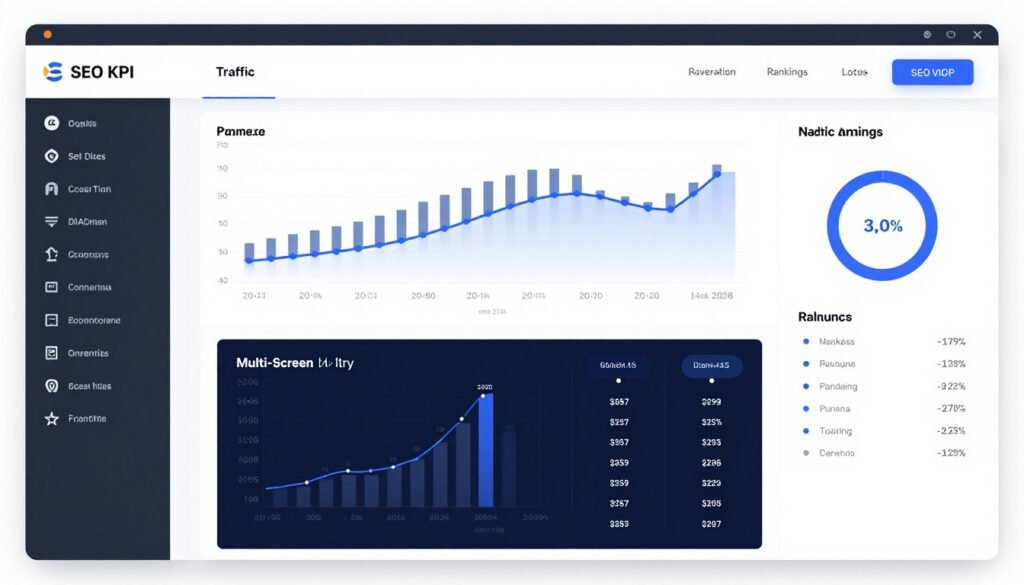 Enterprise SEO analytics dashboard showing comprehensive performance metrics