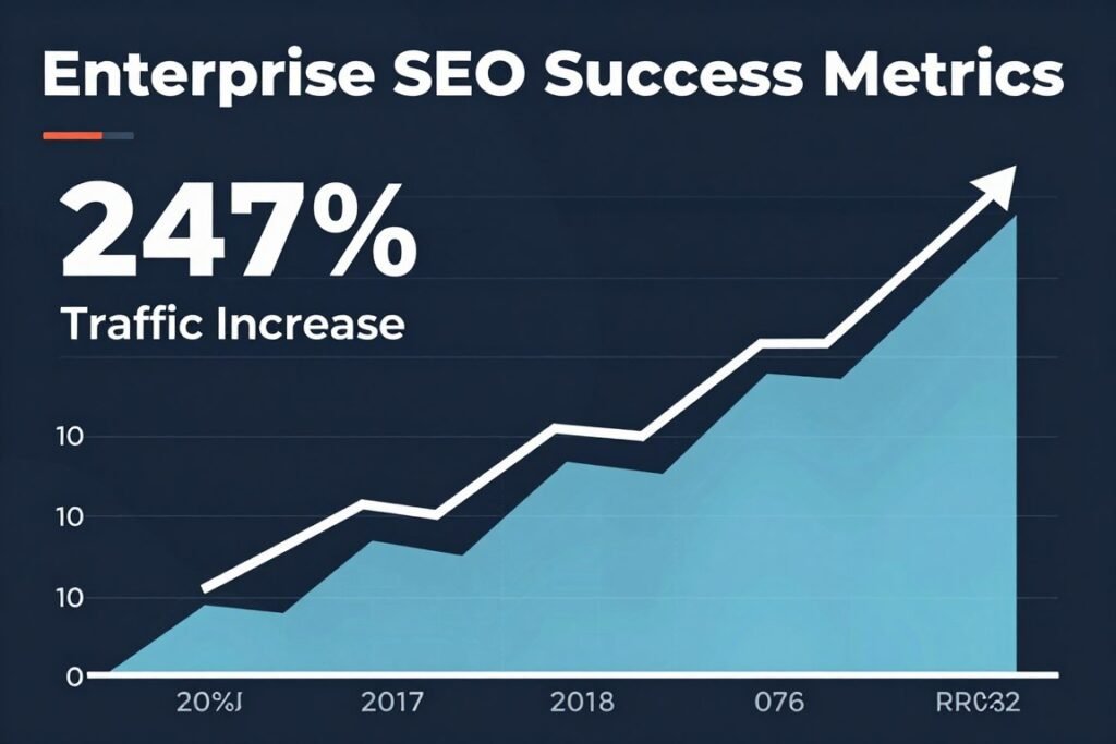 Enterprise client success metrics showing 247% traffic increase