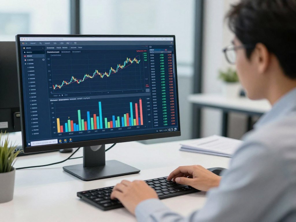 Financial services professional reviewing investment data