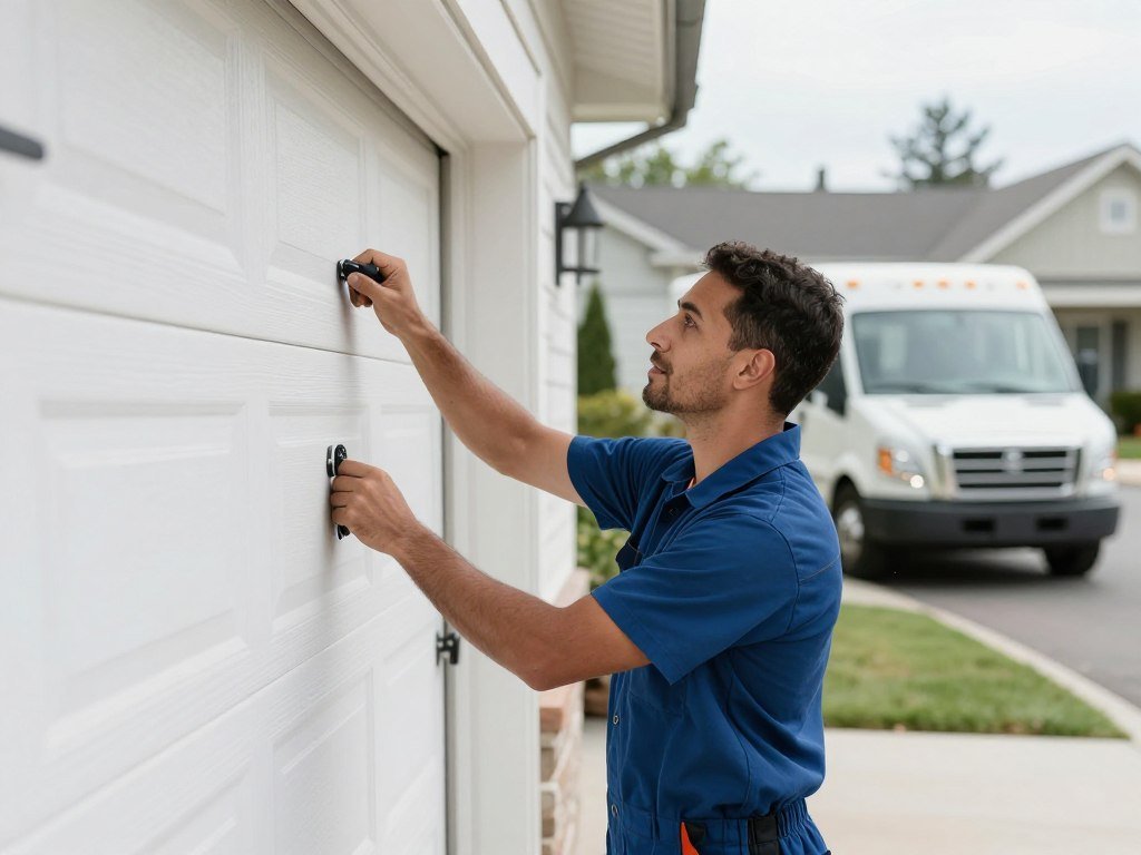 Garage door technician at work