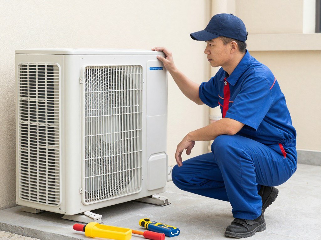HVAC technician servicing unit