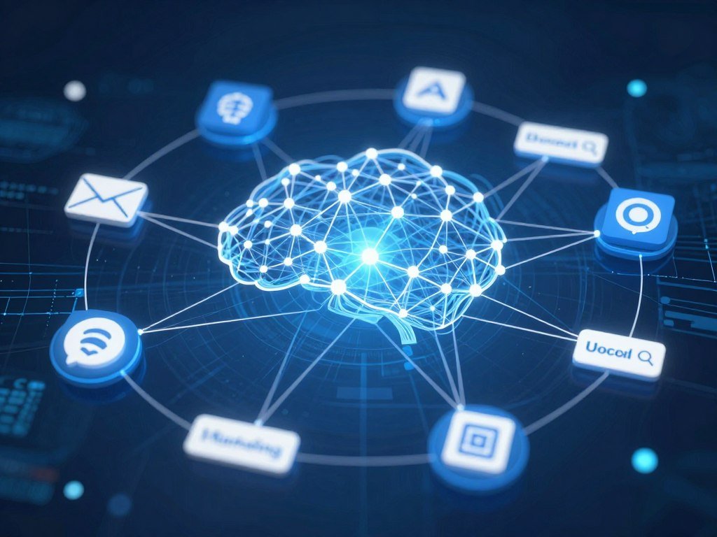 Illustration of AI algorithms processing marketing data and generating insights