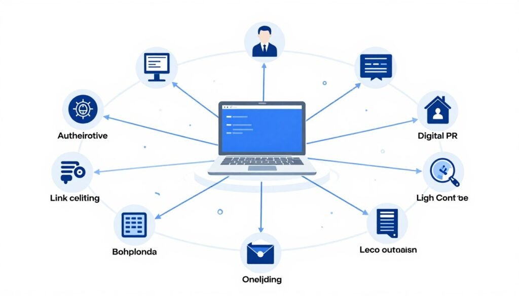Link building strategy showing authoritative backlink acquisition