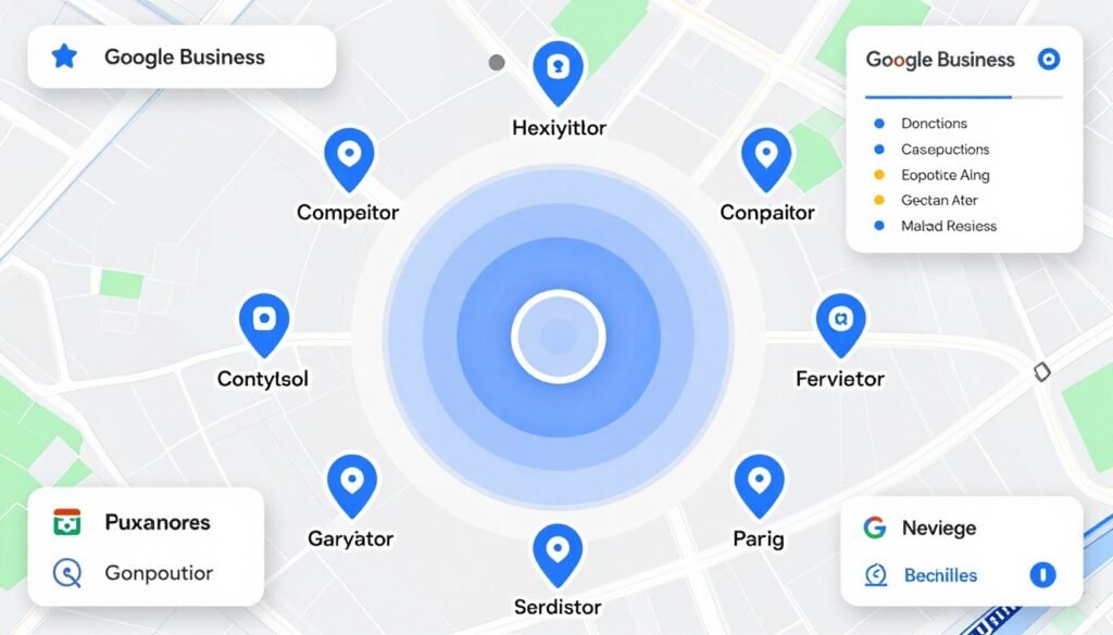 Local SEO map showing business location and local search rankings