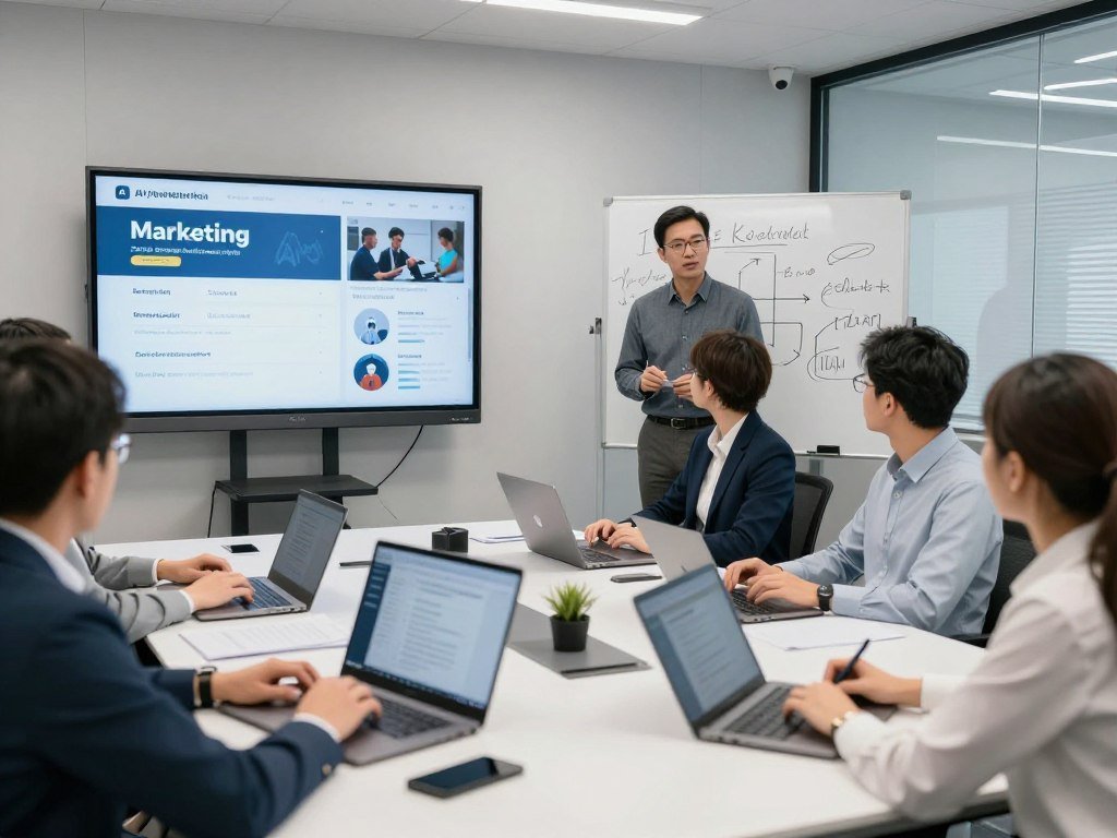 Marketing team in training session learning AI tools