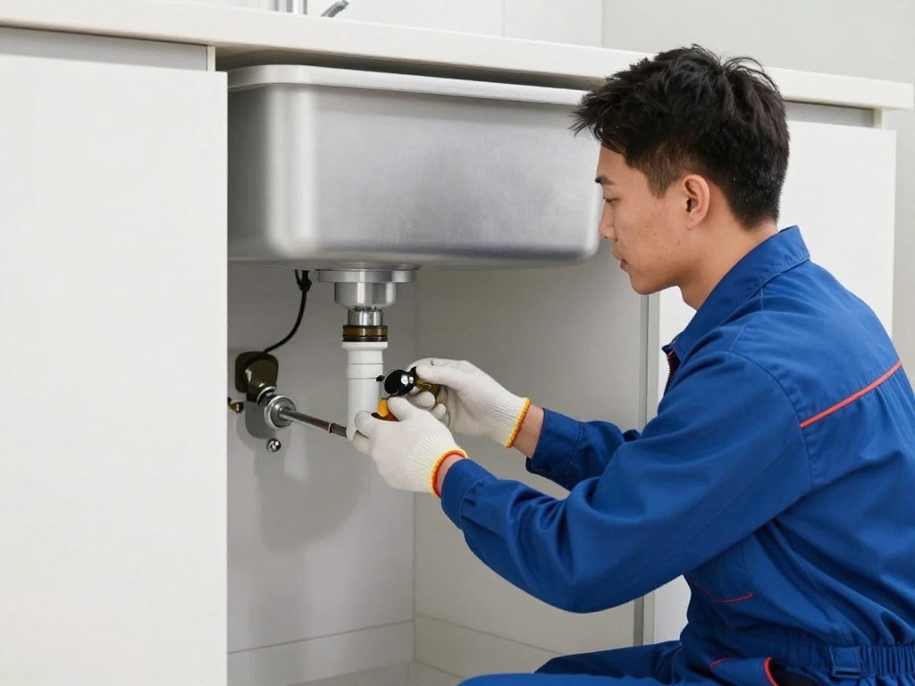 Professional plumber working