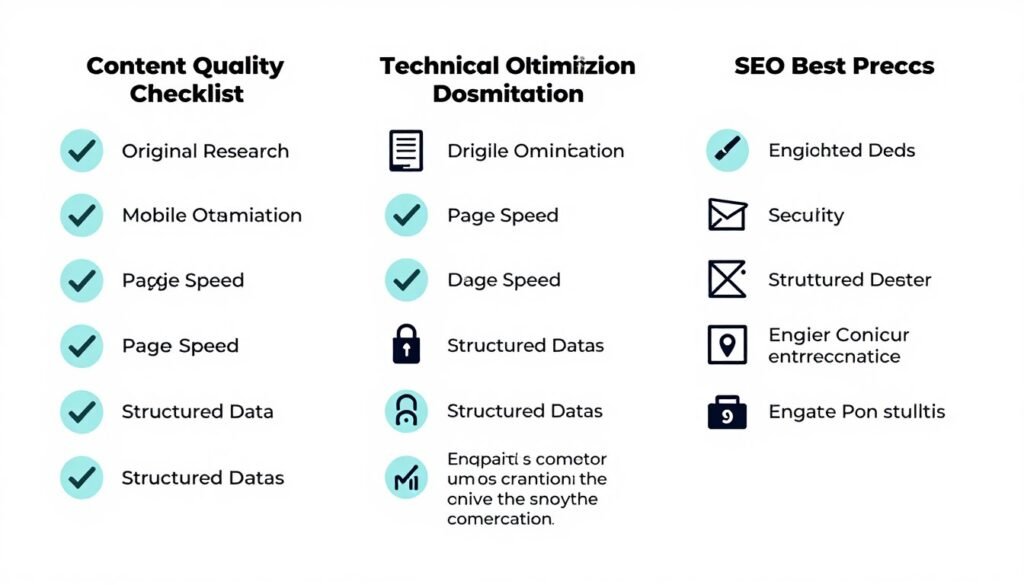 SEO best practices checklist showing quality content, technical excellence, and user experience
