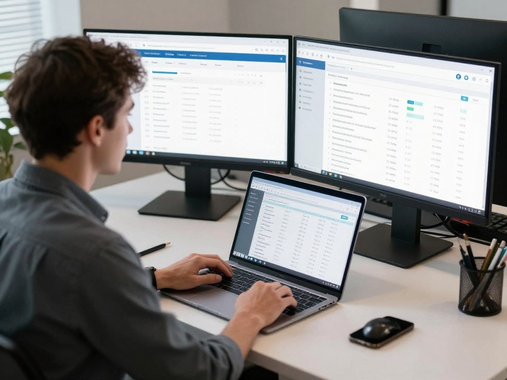 SEO specialist conducting comprehensive website audit with multiple analysis tools