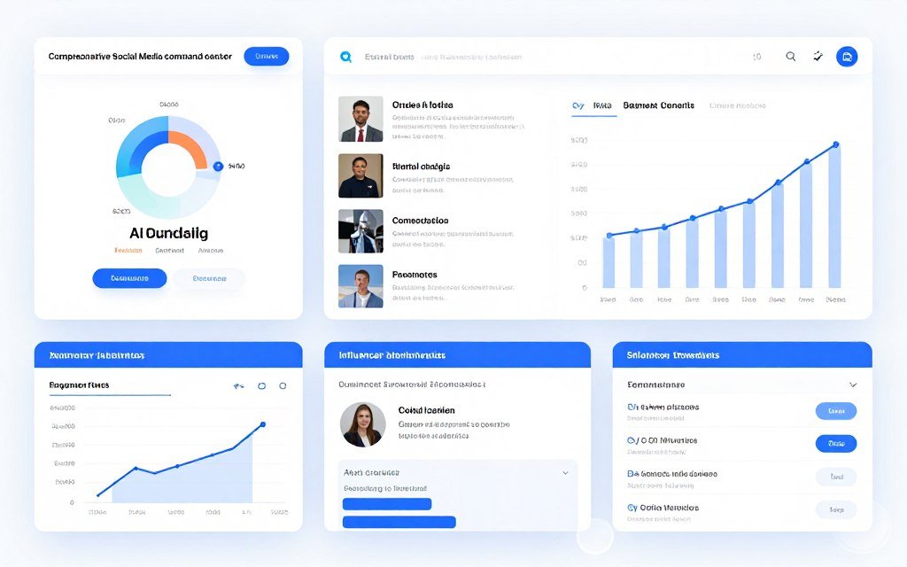 Social media analytics dashboard powered by AI showing engagement metrics