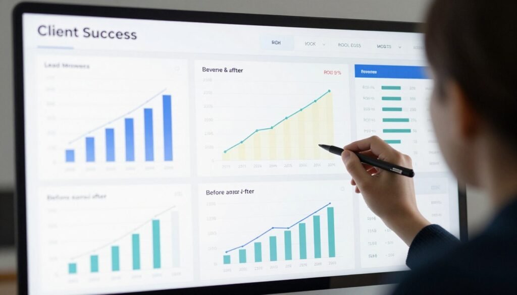 Success metrics dashboard showing client results