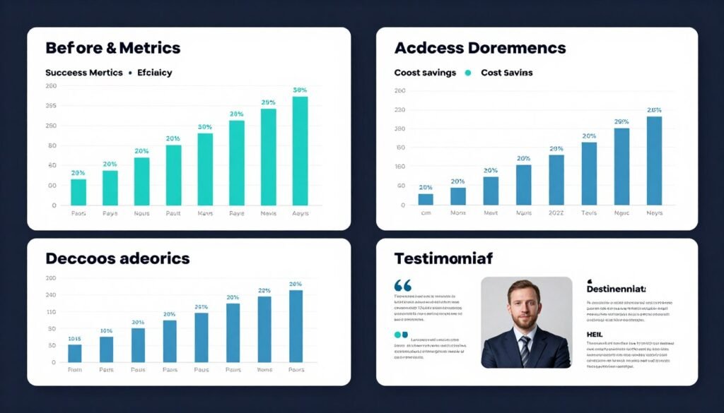 Successful business transformation results showing growth metrics and improvements