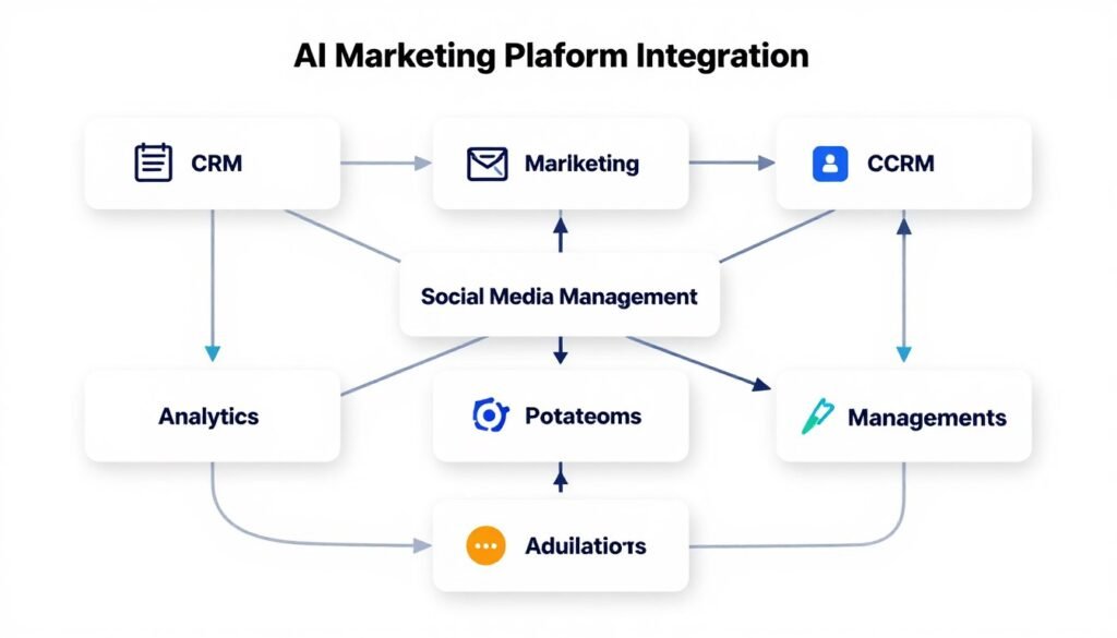 System integration architecture showing connected marketing platforms