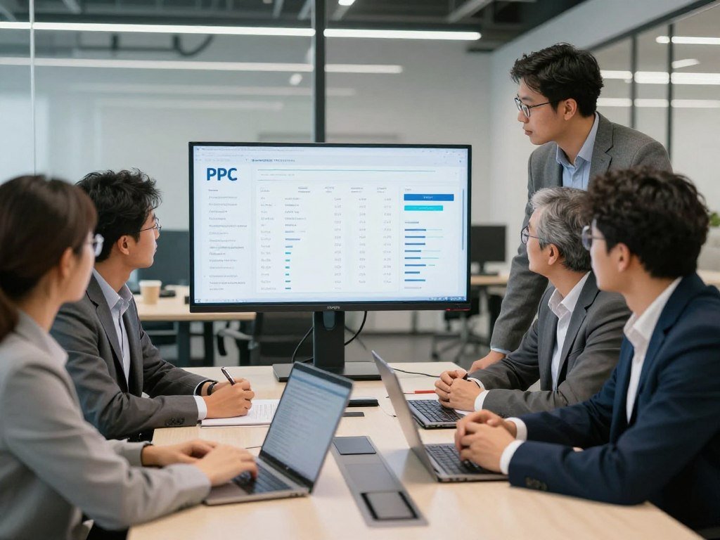 Team of PPC specialists analyzing enterprise campaign data
