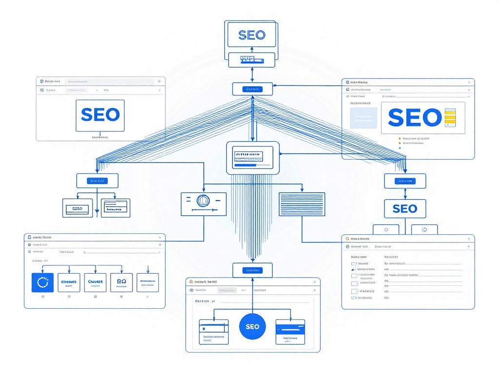 Technical SEO audit visualization showing website architecture and crawl optimization