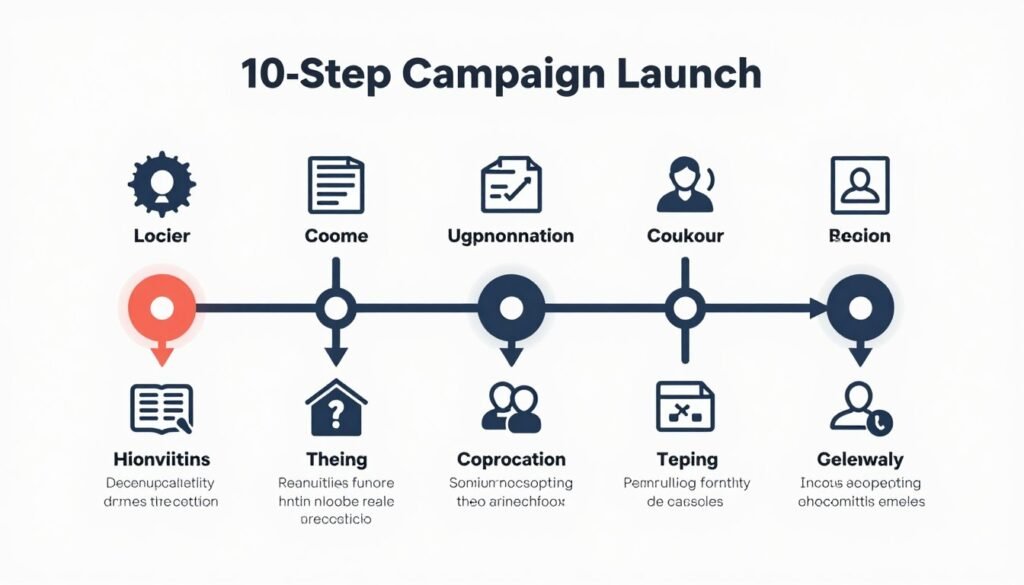 Timeline infographic showing campaign launch process steps