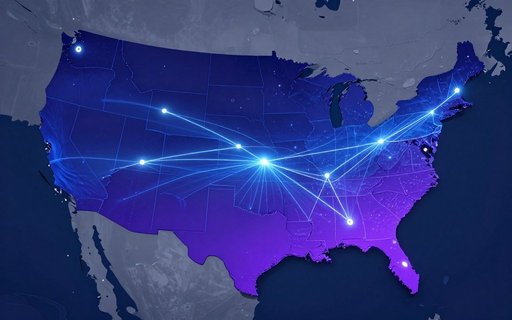 United States map with technology connections