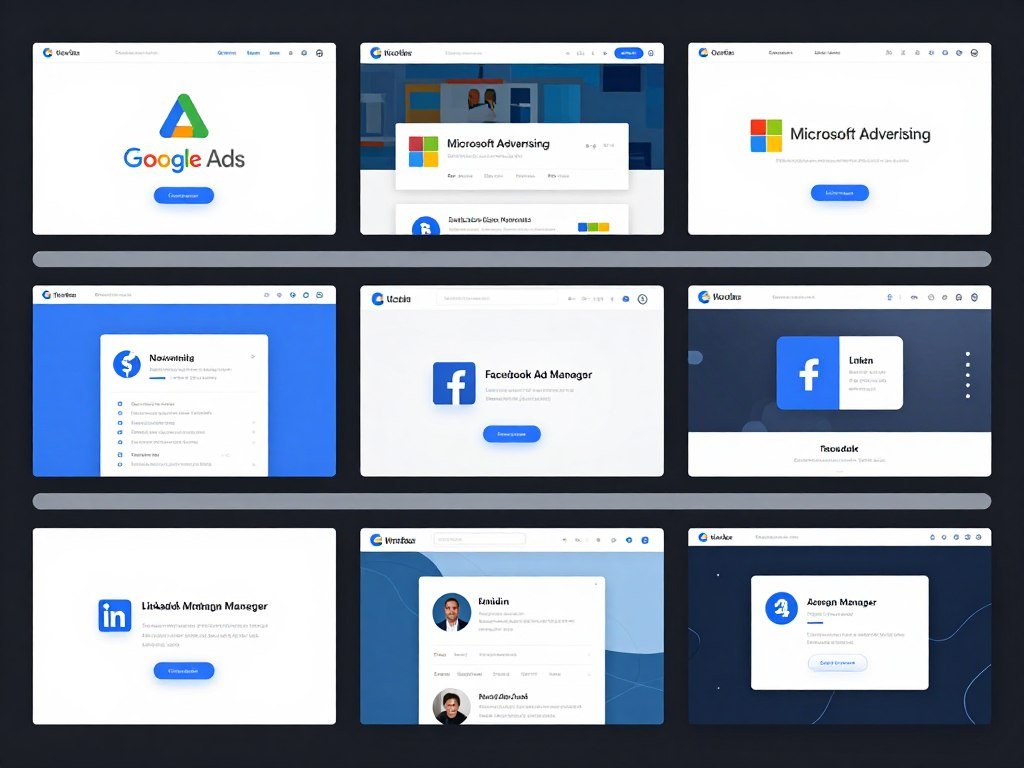 Various advertising platform logos and interfaces