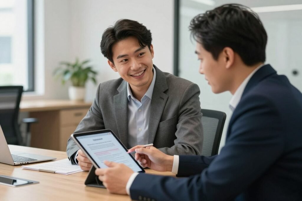 Account manager meeting with client to discuss Instagram strategy