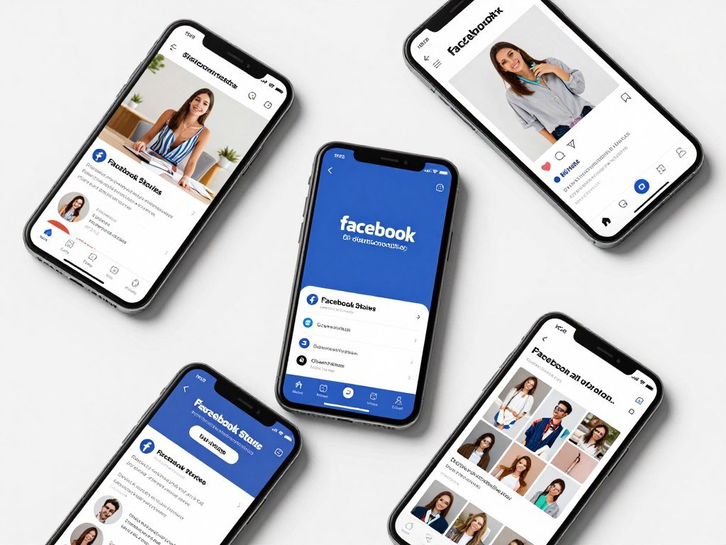 Collection of diverse Facebook ad formats displayed on mobile devices including image ads, video ads, carousel ads, and stories ads