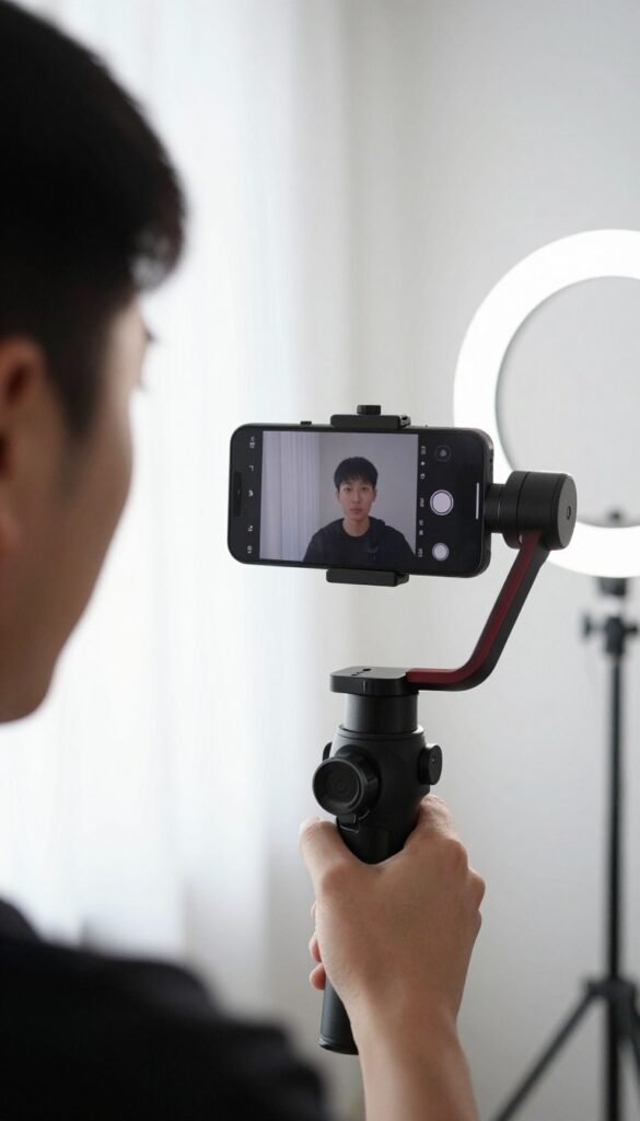 Creative Instagram reel being filmed with professional smartphone setup