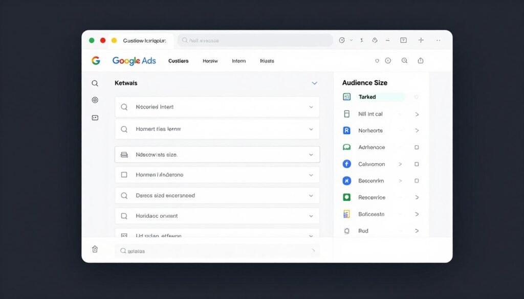 Custom intent audience creation interface in Google Ads