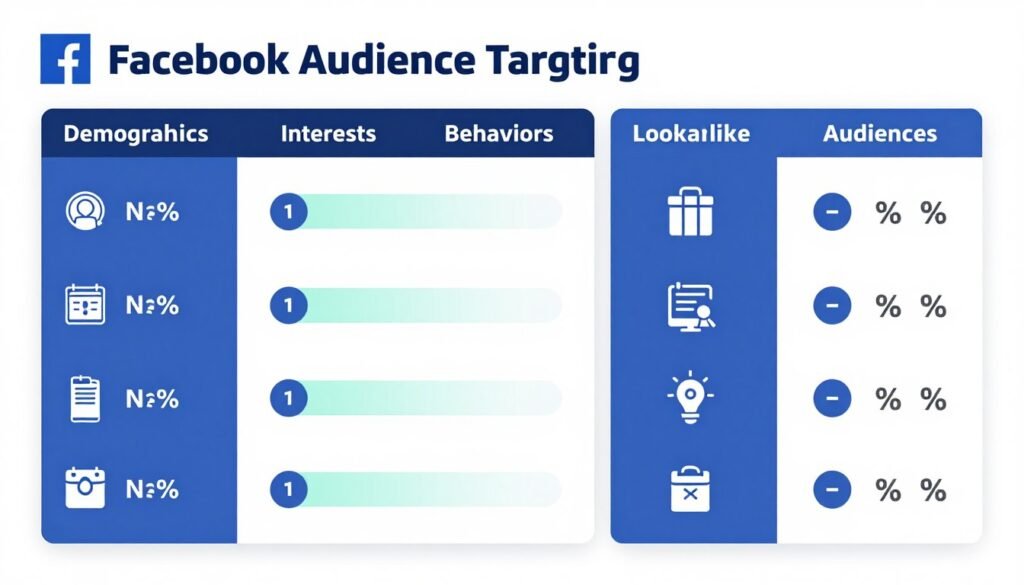 Data visualization showing Facebook audience targeting options and demographic breakdowns