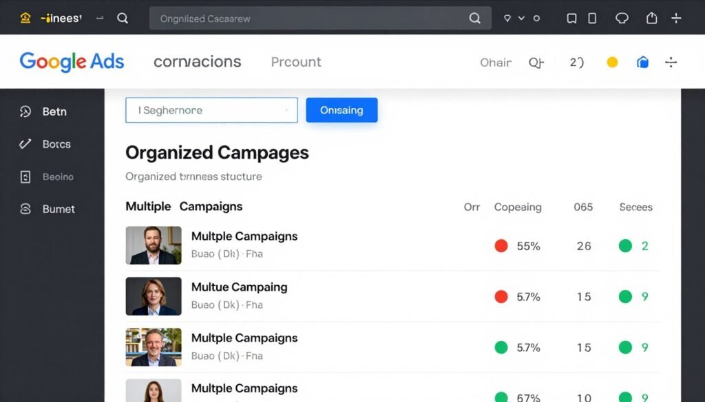 Google Ads campaign structure showing organized video campaigns