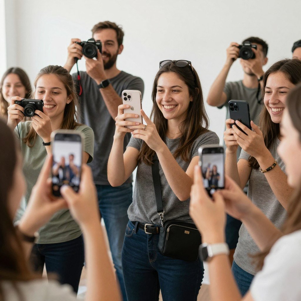 Happy customers creating user-generated content for brand