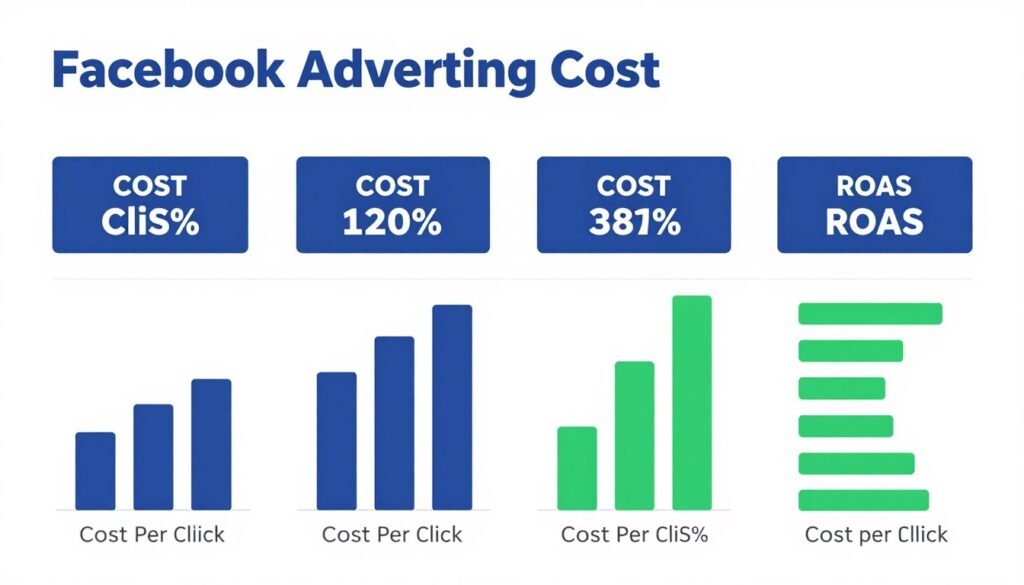 Infographic showing Facebook advertising cost breakdown by industry and campaign objective
