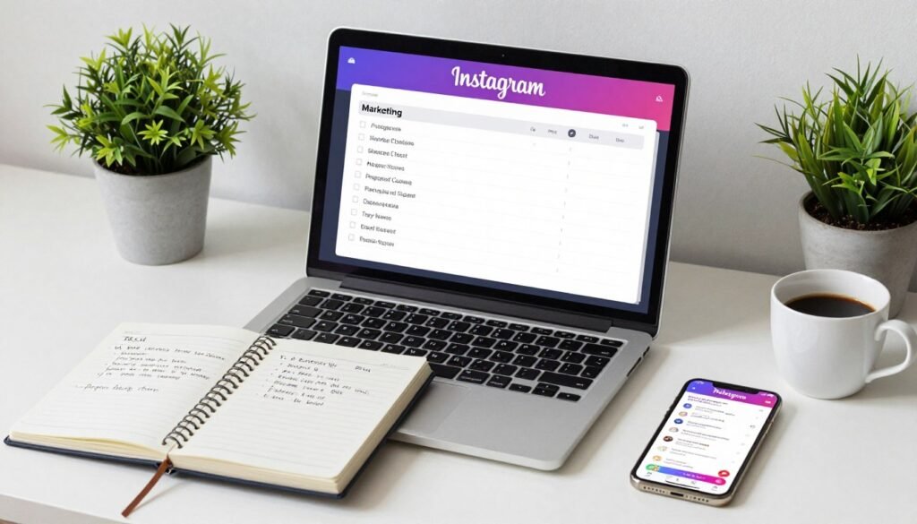 Instagram marketing best practices checklist on modern workspace