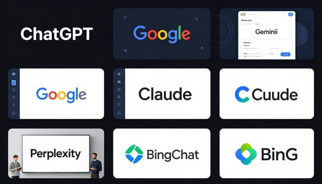 Major AI platform logos and interfaces