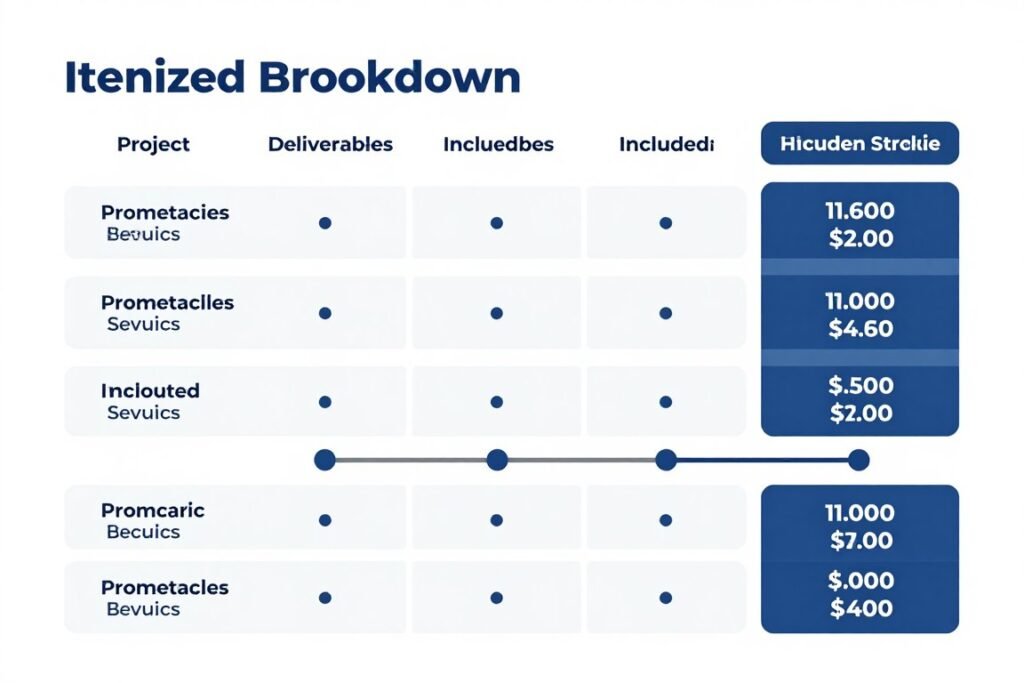 Project-based pricing breakdown showing included services