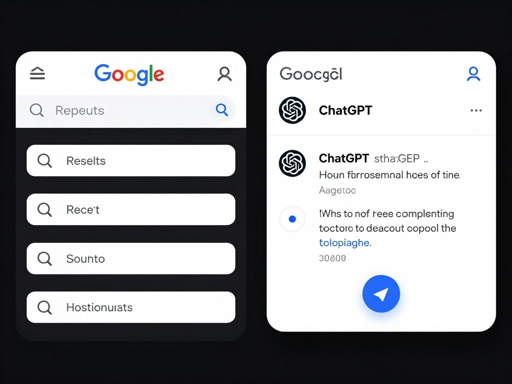 Search engine results page alongside AI chatbot response showing same brand