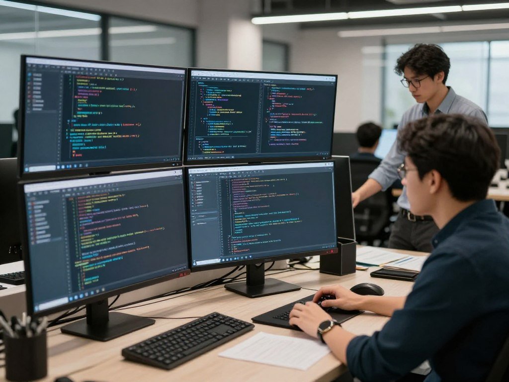 Technical team working on AI integration architecture and code