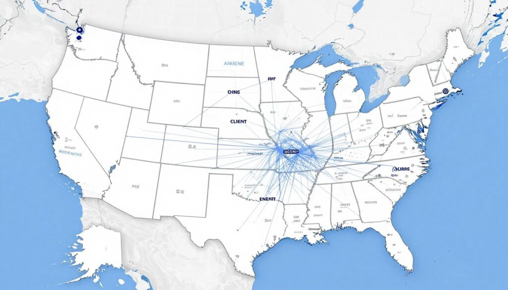 United States map showing nationwide AI integration service coverage