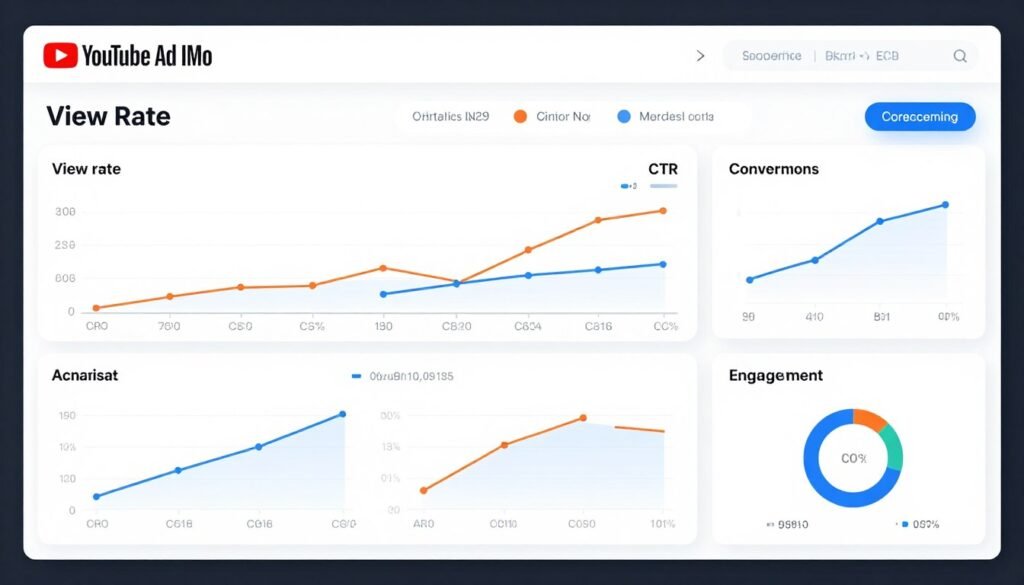 YouTube advertising analytics dashboard showing key performance metrics