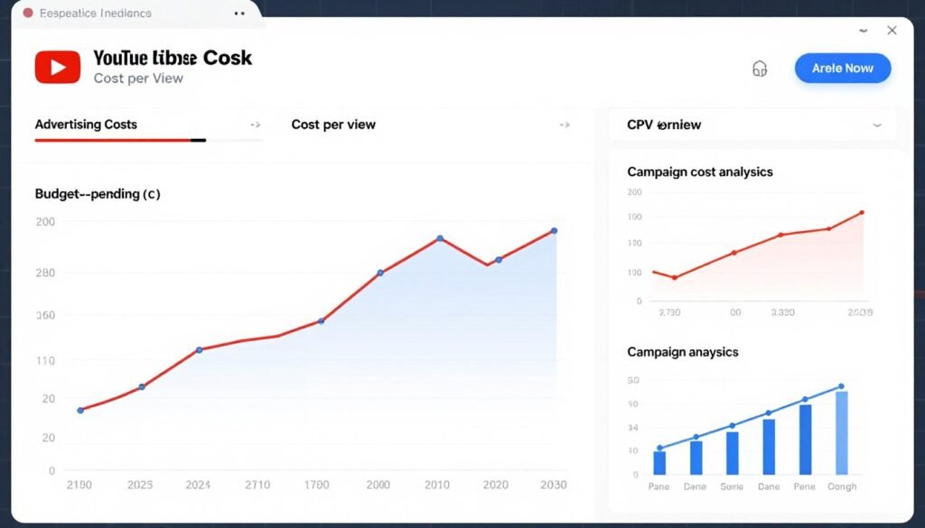 YouTube advertising cost breakdown and CPV metrics dashboard